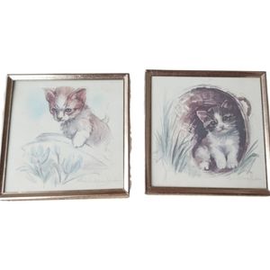 Set of 2- 5"x5"  Paul Whitney Hunter  Prints- Kittens